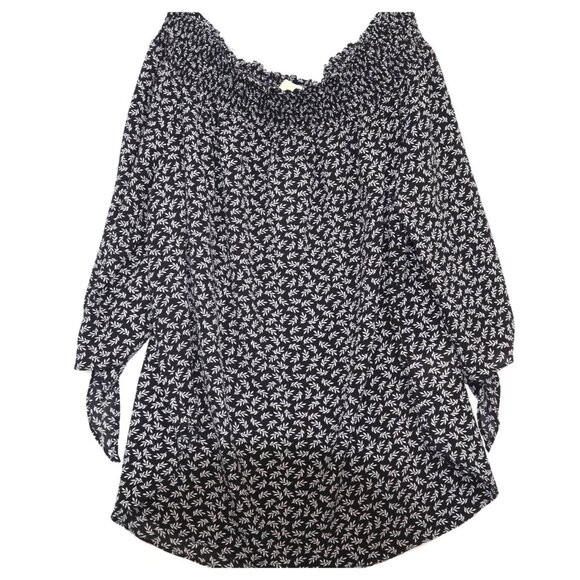 Michael Kors Floral Off-Shoulder Blouse Tie Sleeves L Lightweight & Breathable - Picture 5 of 8